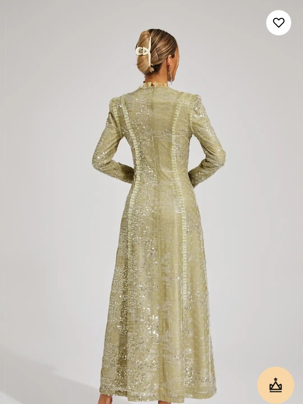 Long Sleeve Sequin Maxi Dress in Sage Green